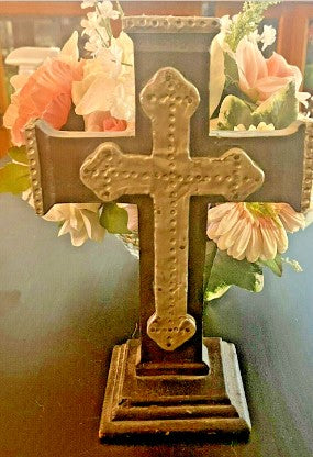 Resin Cross  Two Tone  on stand Western style  10 inches x 6 inches