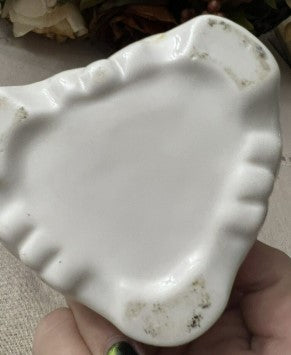 Porcelain White Heart Shaped Trinket Box With Flowers And Cut Out Hearts 3.5 inches