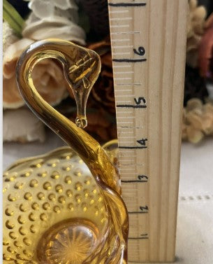 Vintage Kanawha Golden Hobnail Swan Candy Dish 6 Inches