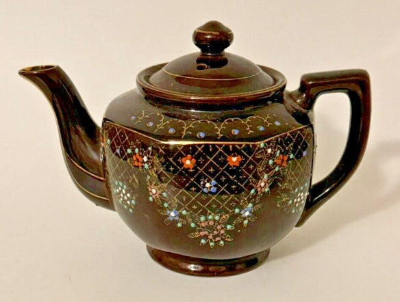 West Wood Products Vintage Made in Japan Brown Floral Flower Ceramic Teapot Tea