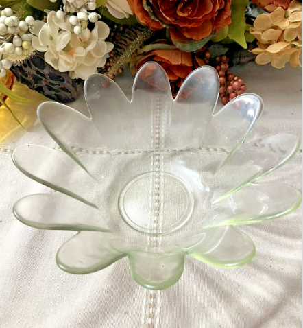 Vintage Clear Glass Lotus Flower Bowl  9 Inches Across