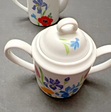 Poppy and Iris Painted Tea Pot, Sugar Bowl Primera By Sigma