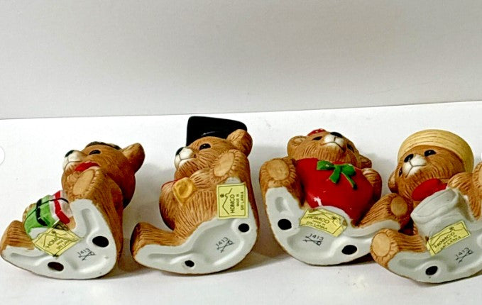 Homco 1413 Calendar Holiday Teddy Bear 1980s ~ Set of 4