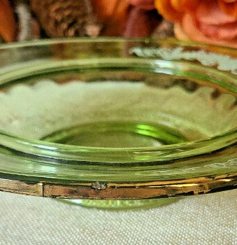 Hand painted Glass Dish With Lid  Green  6 Inches tall