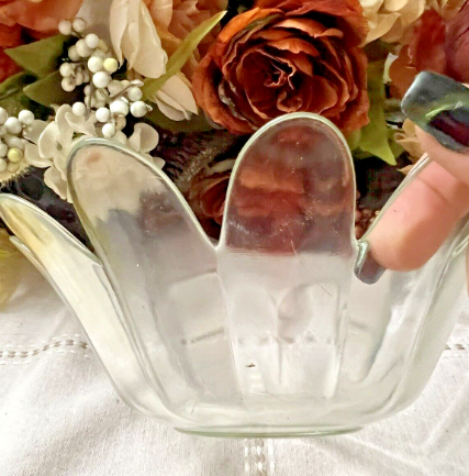 Vintage Clear Glass Lotus Flower Bowl  9 Inches Across