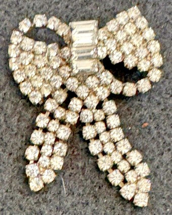 Rhinestone Brooch  Bow Vintage Clear Stones 1.75 Inches