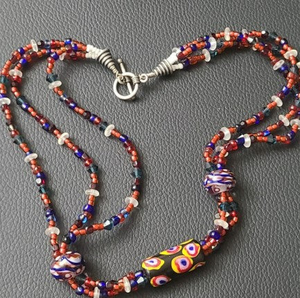 Necklace Murano Millefiori  art glass raised bead long necklace. 16 "