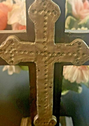 Resin Cross  Two Tone  on stand Western style  10 inches x 6 inches