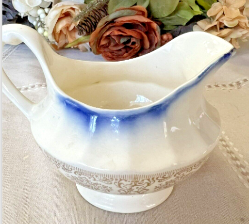 Antique La Francaise Flow Blue Porcelain Milk Creamer