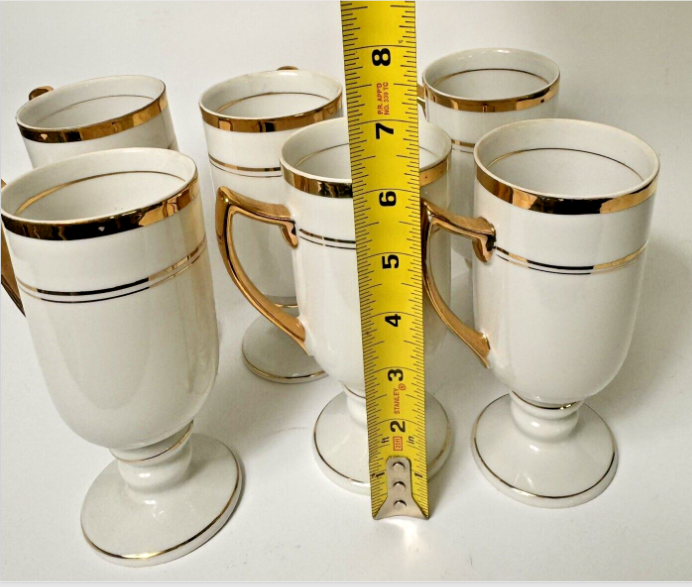 Empire Porcelain 1569 White Gold Trim Pedestal Coffee Tea Mugs Set of 6 VTG