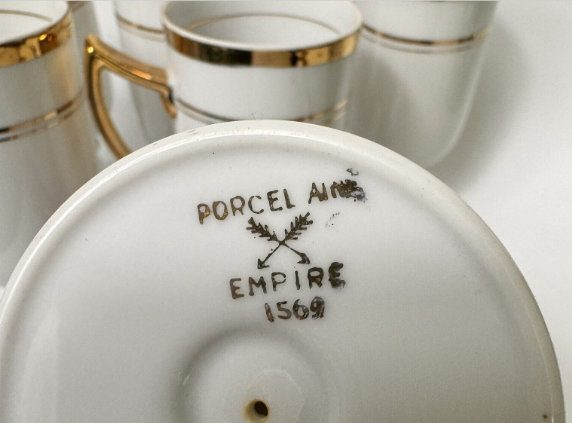 Empire Porcelain 1569 White Gold Trim Pedestal Coffee Tea Mugs Set of 6 VTG