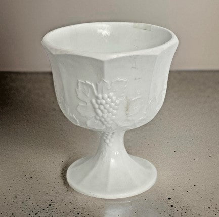 White Indiana Milk Glass Candy Dish Grape Pattern 6.5 inches