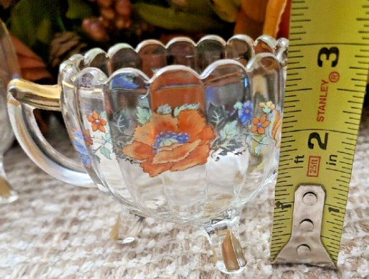 Westmoreland Cream And Sugar Bowl Clear  Glass With flowers