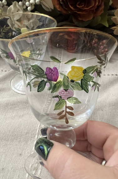 Wine Glasses - Old Country Roses (Hand painted, Gold Trim) by Royal Albert