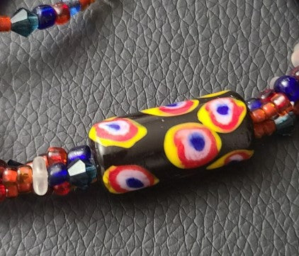 Necklace Murano Millefiori  art glass raised bead long necklace. 16 "