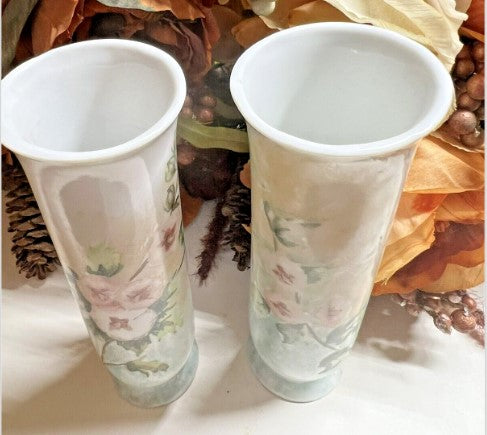 Pair Porcelain Pottery Flower Vase 6 inches