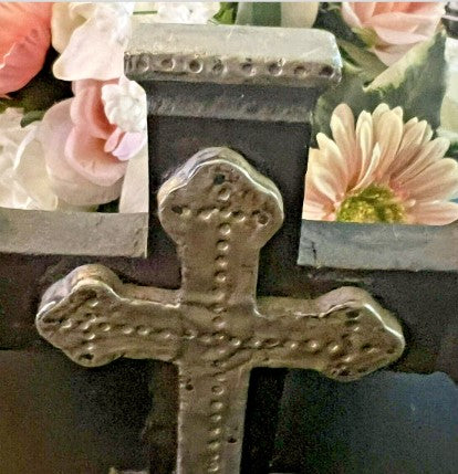 Resin Cross  Two Tone  on stand Western style  10 inches x 6 inches