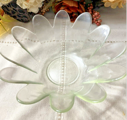 Vintage Clear Glass Lotus Flower Bowl  9 Inches Across