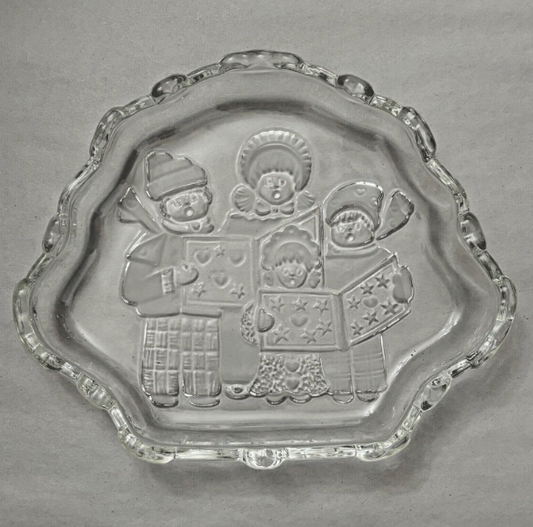 Vintage Mikasa Crystal Clear Glass Carolers Sweet Candy Dish 7 inches