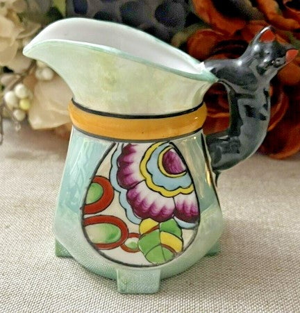 Creamer Goldcastle Lusterware, Cat Handle, Art Deco Floral See Pics